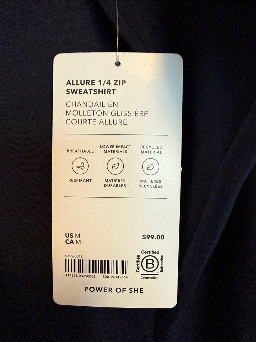 Athleta Allure Navy 1/4 Zip Women’s Pullover Sweatshirt - Picture 2 of 3